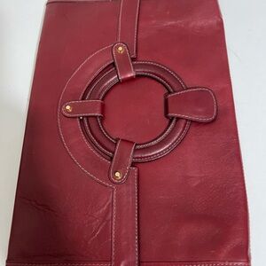 Vintage Neiman Marcus Burgundy Leather Clutch Made In Italy Gold Hardware